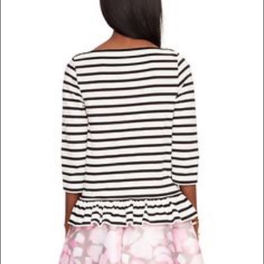 Kate Spade Stripe Brooke Street Ruffle Blue & Cream Pima Cotton Top Large